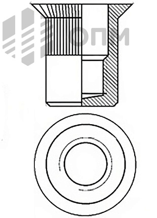 ОПМ 110034 Заклёпка-гайка глухая с потайным бортиком, рифлёная